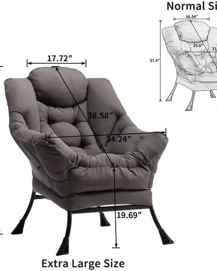 HollyHOME Modern Fabric Extra-Large Lazy Chair, Accent Oversized Comfy Reading Chair, Thick Padded Cozy Lounge Chair with Armrest, Leisure Sofa Chair for Living Room, Bedroom, Dorm, Dark Grey - LeafyLoom