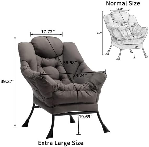 HollyHOME Modern Fabric Extra-Large Lazy Chair, Accent Oversized Comfy Reading Chair, Thick Padded Cozy Lounge Chair with Armrest, Leisure Sofa Chair for Living Room, Bedroom, Dorm, Dark Grey - LeafyLoom