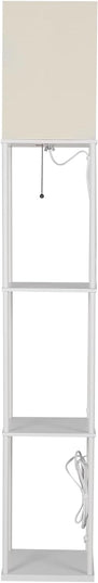 SUNMORY Shelf Floor Lamp with 3-Way Dimmable LED Bulb, Modern Square Standing Lamp with Shelves and White Shade, Corner Display Bookshelf Lamp for Living Room and Bedroom(White) - LeafyLoom