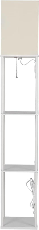 SUNMORY Shelf Floor Lamp with 3-Way Dimmable LED Bulb, Modern Square Standing Lamp with Shelves and White Shade, Corner Display Bookshelf Lamp for Living Room and Bedroom(White) - LeafyLoom
