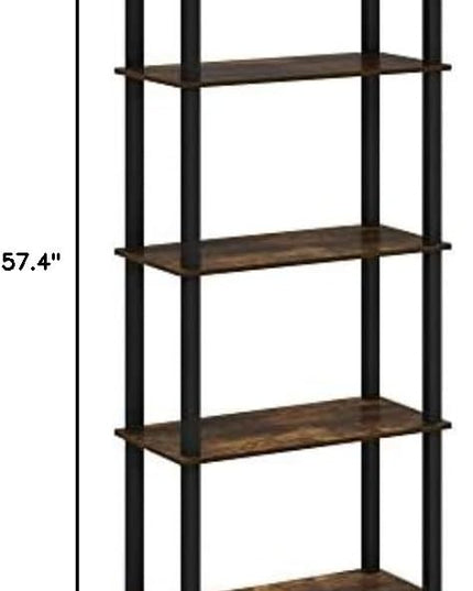 Furinno Turn-S-Tube 5-Tier Multipurpose Shelf Display Rack with Square Tubes, Amber Pine/Black - LeafyLoom