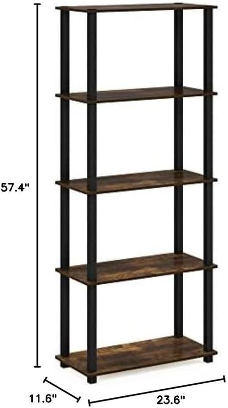 Furinno Turn-S-Tube 5-Tier Multipurpose Shelf Display Rack with Square Tubes, Amber Pine/Black - LeafyLoom