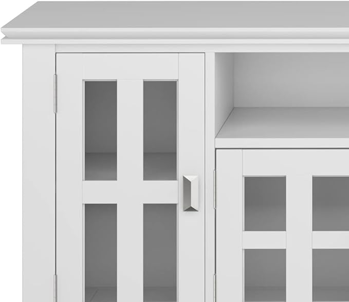 SIMPLIHOME Artisan SOLID WOOD 72 Inch Wide Contemporary TV Media Stand in White for TVs up to 80 Inches, For the Living Room and Entertainment Center - LeafyLoom