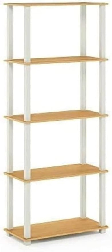 Furinno Turn-N-Tube 5-Tier Multipurpose Shelf / Display Rack / Storage Shelf / Bookshelf, Square Tubes, Beech/White - LeafyLoom