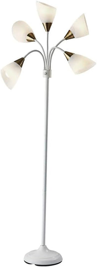 Adesso 7205-02 Multi-White Shade Floor Lamp, Adjustable Gooseneck Arms, White w. Antique Brass Accents - LeafyLoom