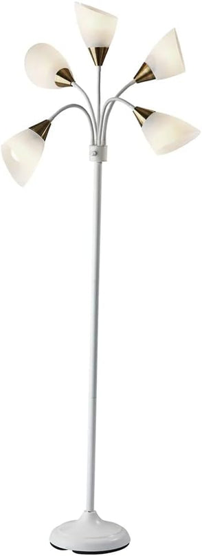 Adesso 7205-02 Multi-White Shade Floor Lamp, Adjustable Gooseneck Arms, White w. Antique Brass Accents - LeafyLoom