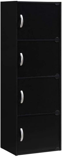 HODEDAH IMPORT 4-Shelf Bookcase Cabinet, Black - LeafyLoom
