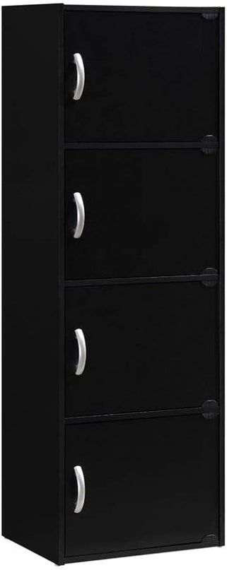 HODEDAH IMPORT 4-Shelf Bookcase Cabinet, Black - LeafyLoom