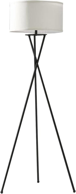 Brightech Jaxon LED Floor lamp, Modern Lamp for Living Rooms & Offices, Tall Lamp with Contemporary Drum Shade, Gold Tripod Standing Lamp for Bedroom Reading, Great Living Room Decor - Black - LeafyLoom