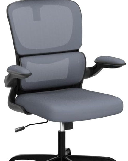 Ergonomic Office Chair, High Back Mesh Desk Chair with Lumbar Support and Adjustable Headrest, Computer Gaming Chair with Flip-up Armrests, Executive Swivel Chair for Home Office (DarkGray) - LeafyLoom