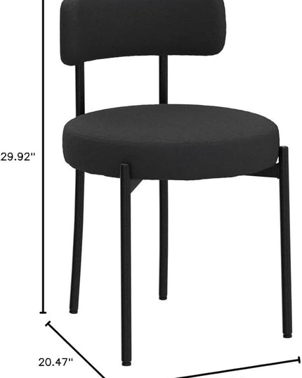 EDWELL Black Boucle Dining Chairs Set of 2, Mid Century Modern Kitchen Dining Chairs with 3.94” Cushions and Metal Legs, Round Upholstered Boucle Chairs for Kitchen, Living Room - LeafyLoom