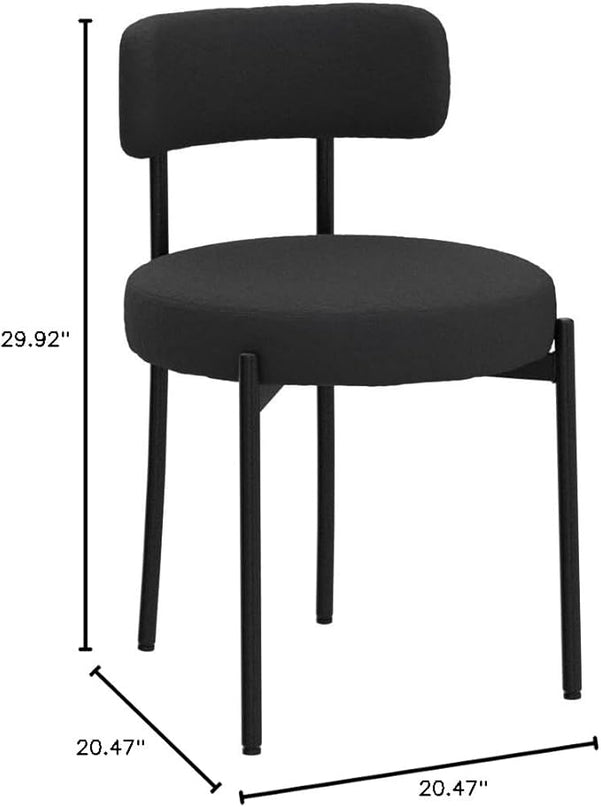 EDWELL Black Boucle Dining Chairs Set of 2, Mid Century Modern Kitchen Dining Chairs with 3.94” Cushions and Metal Legs, Round Upholstered Boucle Chairs for Kitchen, Living Room - LeafyLoom