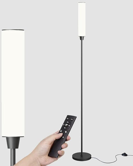 Floor Lamp with Remote Control,Bright Floor Lamps for Living Room/Bedroom/Office, Stepless Adjustable 3000K-6000K Colors and 10-100% Brightness,Standing Light with Foot Switch (Black) - LeafyLoom