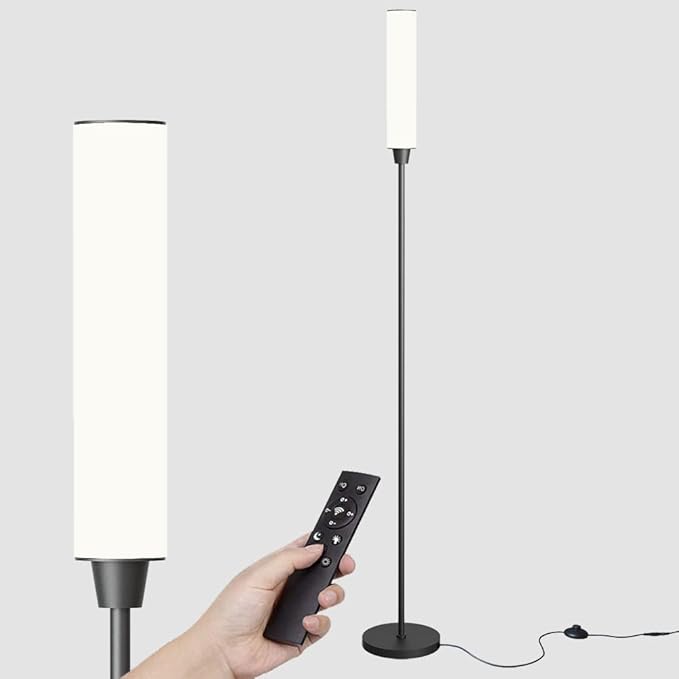 Floor Lamp with Remote Control,Bright Floor Lamps for Living Room/Bedroom/Office, Stepless Adjustable 3000K-6000K Colors and 10-100% Brightness,Standing Light with Foot Switch (Black) - LeafyLoom