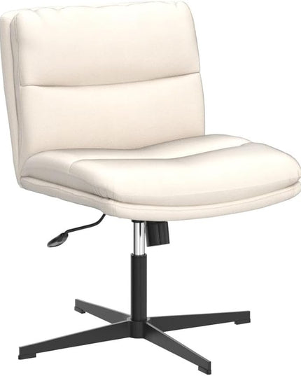 EMIAH Armless Office Desk Chair No Wheels PU-Padded Vanity Mid-Back Ergonomic Home Computer Comfortable Adjustable Swivel Task Chair with Thickened Cushion - LeafyLoom