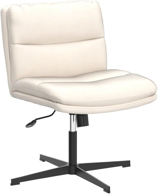 EMIAH Armless Office Desk Chair No Wheels PU-Padded Vanity Mid-Back Ergonomic Home Computer Comfortable Adjustable Swivel Task Chair with Thickened Cushion - LeafyLoom