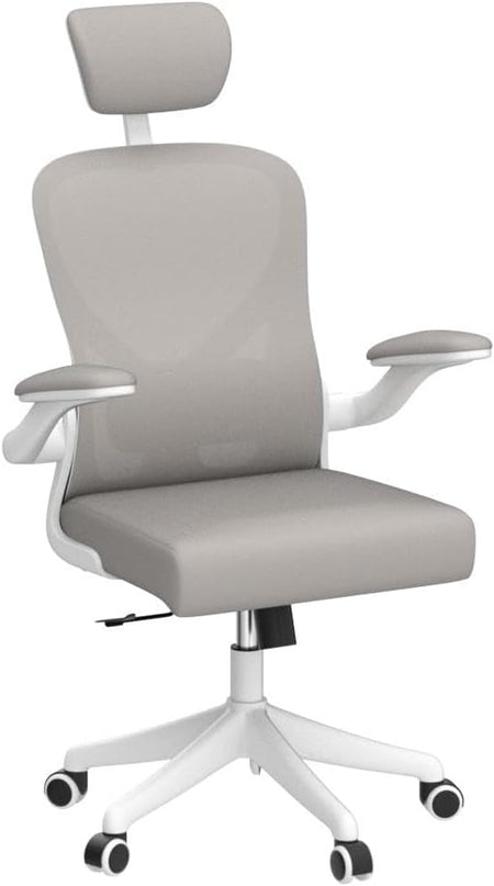 Ergonomic Office Chair Home Desk Office Chair with Flip-Armrest & Cushion for Lumbar Support, high Back Computer Chair with Thickened Cushion Desk Chairs Gray - LeafyLoom