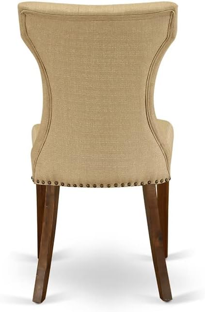 East West Furniture ANGA5-ANA-03 5 Piece Dining Set for 4 Includes a Round Kitchen Table with Pedestal and 4 Brown Linen Fabric Upholstered Parson Chairs - LeafyLoom