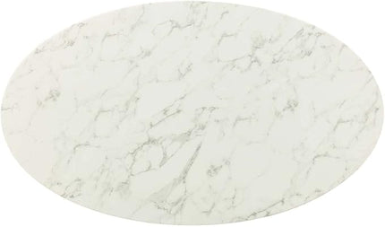 Modway Lippa 54" Oval-Shaped Mid-Century Modern Dining Table with Artificial Marble Top and Gold Base - LeafyLoom