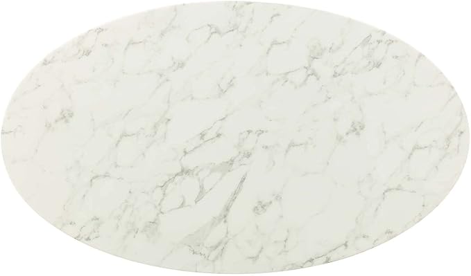 Modway Lippa 54" Oval-Shaped Mid-Century Modern Dining Table with Artificial Marble Top and Gold Base - LeafyLoom