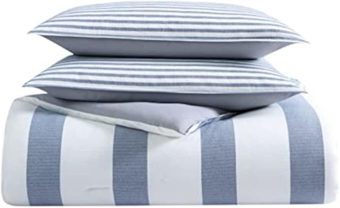 Nautica - King Size Comforter Set, Cotton Reversible Bedding with Matching Shams, Mediterranean Inspired Home Decor for All Seasons (Fairwater Blue, King) - LeafyLoom