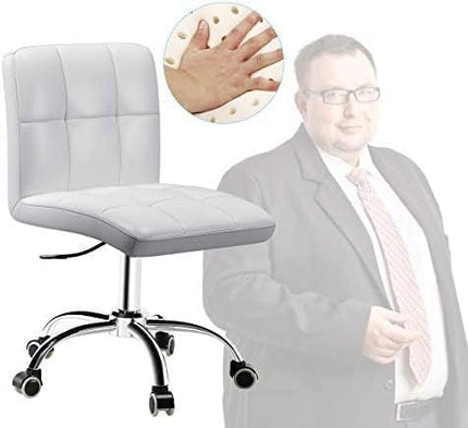 360° Office Desk Chair,PU Adjustable Rolling Task Chair with Backrest for Barber,Office,Home, Computer,360° Swivel,Armless (white) - LeafyLoom