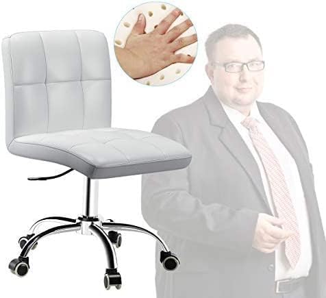 360° Office Desk Chair,PU Adjustable Rolling Task Chair with Backrest for Barber,Office,Home, Computer,360° Swivel,Armless (white) - LeafyLoom