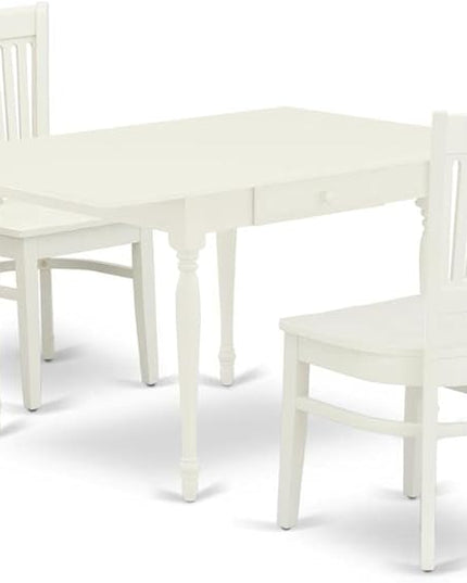 East West Furniture MZVA3-LWH-W Monza 3 Piece Dinette Set for Small Spaces Contains a Rectangle Table with Dropleaf and 2 Kitchen Dining Chairs, 36x54 Inch - LeafyLoom