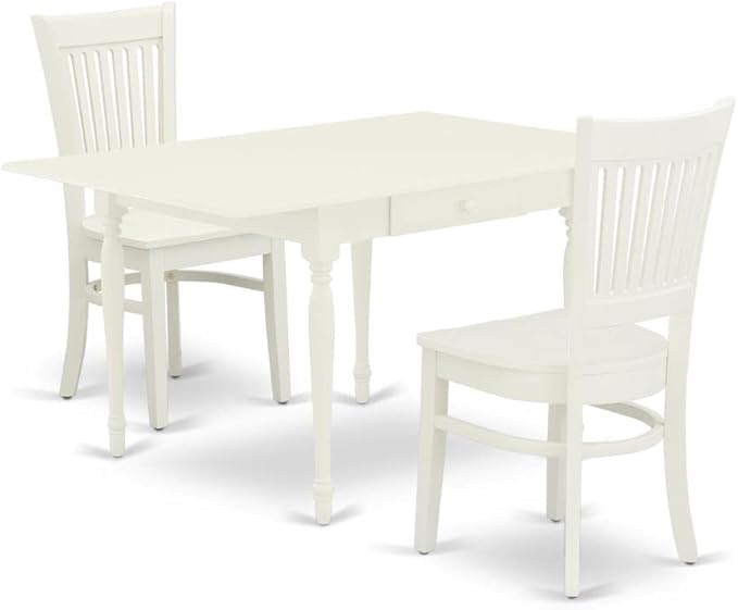 East West Furniture MZVA3-LWH-W Monza 3 Piece Dinette Set for Small Spaces Contains a Rectangle Table with Dropleaf and 2 Kitchen Dining Chairs, 36x54 Inch - LeafyLoom