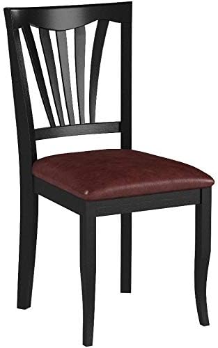 East West Furniture Avon Dining Faux Leather Upholstered Wooden Chairs, Set of 2, Black - LeafyLoom