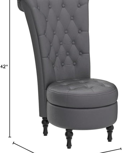 Royal Velvet Accent Chair for Vanity with Storage and Luxurious Upholstery, Retro Design and Versatile Usage for Living Room, Bedroom, Lounge and Office, Grey - LeafyLoom