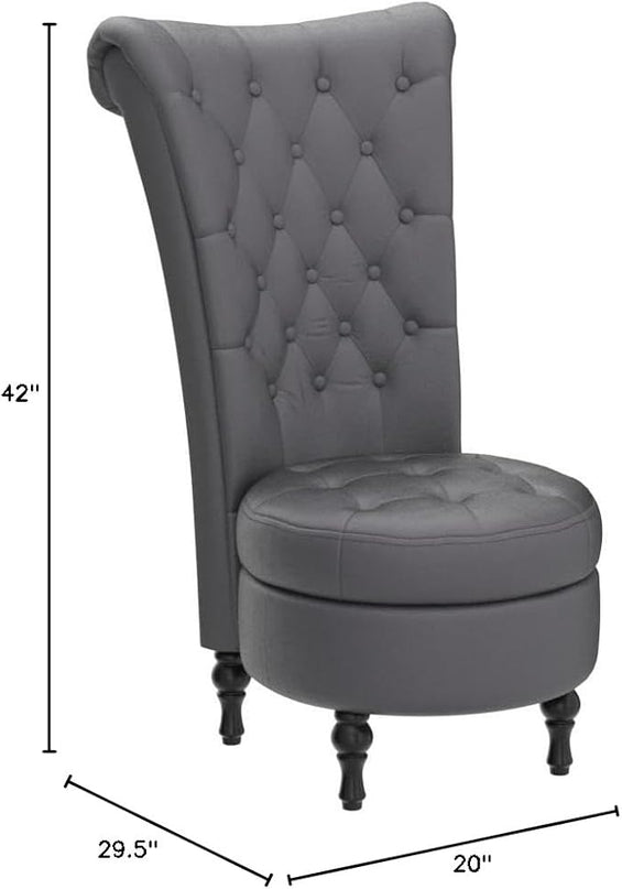 Royal Velvet Accent Chair for Vanity with Storage and Luxurious Upholstery, Retro Design and Versatile Usage for Living Room, Bedroom, Lounge and Office, Grey - LeafyLoom