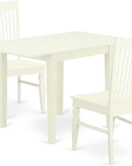 East West Furniture Norden 3 Piece Kitchen Set Contains a Rectangle Dining Room Table with Dropleaf and 2 Solid Wood Seat Chairs, 30x48 Inch, NDWE3-LWH-W - LeafyLoom
