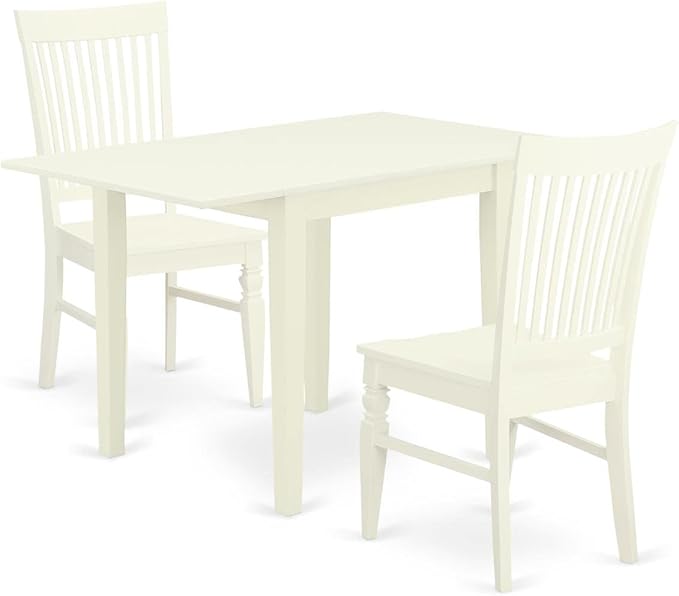 East West Furniture Norden 3 Piece Kitchen Set Contains a Rectangle Dining Room Table with Dropleaf and 2 Solid Wood Seat Chairs, 30x48 Inch, NDWE3-LWH-W - LeafyLoom