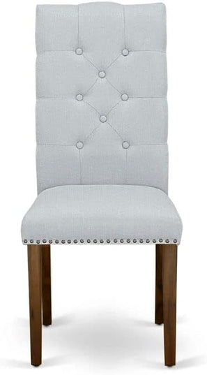 East West Furniture Hartland 5 Piece Set Includes a Round Dining Room Table with Pedestal and 4 Grey Linen Fabric Upholstered Chairs, 42x42 Inch, Walnut - LeafyLoom
