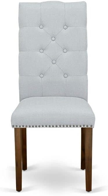 East West Furniture Hartland 5 Piece Set Includes a Round Dining Room Table with Pedestal and 4 Grey Linen Fabric Upholstered Chairs, 42x42 Inch, Walnut - LeafyLoom