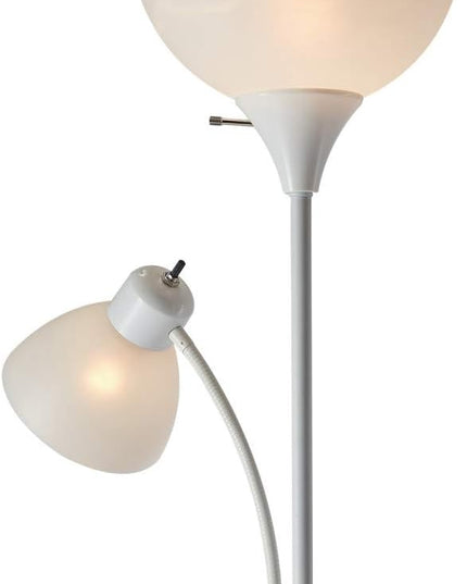 Globe Electric 67136 72" Torchiere Floor Lamp + Adjustable Reading Light, Matte White, Frosted Plastic Shade, 3-Step Rotary Switch on Socket, Living Room Décor, Reading Light, Home Essentials - LeafyLoom