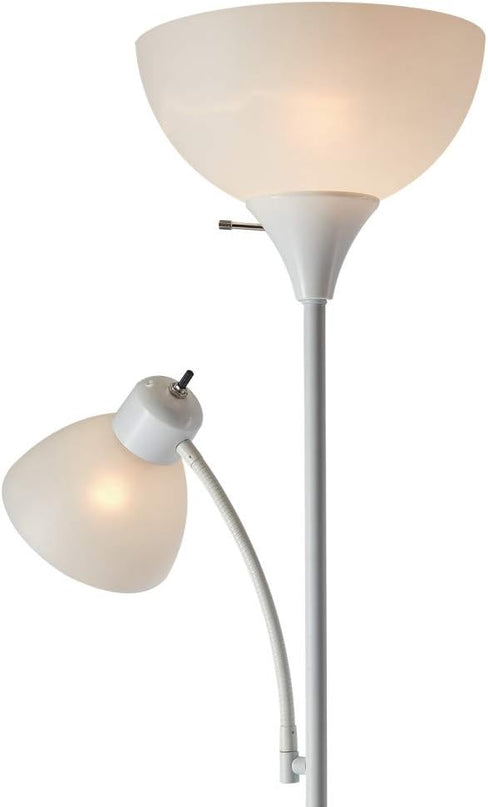 Globe Electric 67136 72" Torchiere Floor Lamp + Adjustable Reading Light, Matte White, Frosted Plastic Shade, 3-Step Rotary Switch on Socket, Living Room Décor, Reading Light, Home Essentials - LeafyLoom