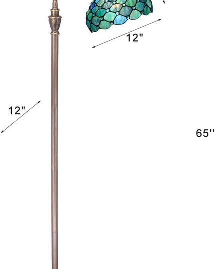 Tiffany Floor Lamp Stained Glass Lamp 18X12X67 Inch Angle Adjustable Arched Gooseneck Antique Reading Light (Sea Blue Pearl) - LeafyLoom