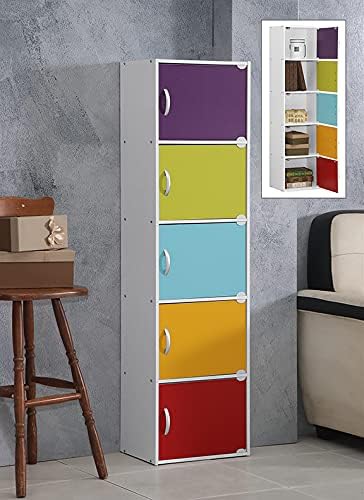 HODEDAH IMPORT Bookcase, Rainbow, 5 Door - LeafyLoom