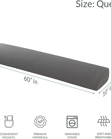 Hearth & Harbor Bed Wedge Pillow for Headboard, Bed Gap Filler Queen Size with Side Pockets, Headboard Wedge Pillow for Sleeping, Triangle Mattress Gap Filler 60”x10” Pillow Wedge for Headboard Gap - LeafyLoom