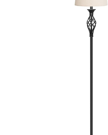 Vintage Floor Lamp with Linen Shade - 3 Color Temperature, Black, LED Bulbs, Foot Pedal Switch, Easy Assembly - LeafyLoom