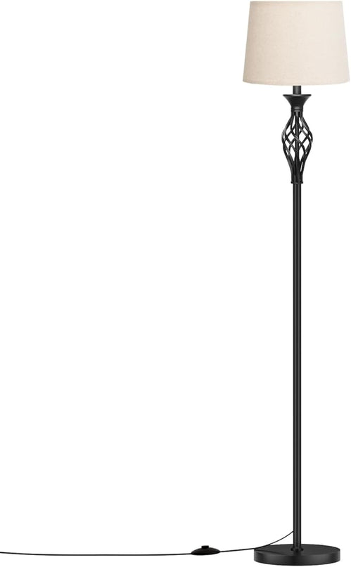 Vintage Floor Lamp with Linen Shade - 3 Color Temperature, Black, LED Bulbs, Foot Pedal Switch, Easy Assembly - LeafyLoom