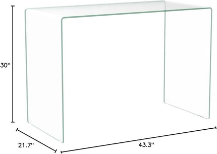 Bent Glass Computer Desk Rectangular Shaped PC Laptop Workstation Table for Home Office, 43.3" L, Clear - LeafyLoom