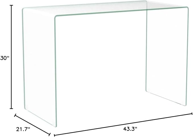 Bent Glass Computer Desk Rectangular Shaped PC Laptop Workstation Table for Home Office, 43.3" L, Clear - LeafyLoom