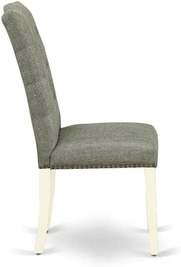 East West Furniture HBEL5-LWH-07 Hartland 5 Piece Kitchen Set Includes a Round Room Table with Pedestal and 4 Gray Linen Fabric Parson Dining Chairs, 42x42 Inch - LeafyLoom