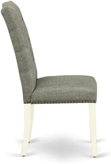 East West Furniture HBEL5-LWH-07 Hartland 5 Piece Kitchen Set Includes a Round Room Table with Pedestal and 4 Gray Linen Fabric Parson Dining Chairs, 42x42 Inch - LeafyLoom