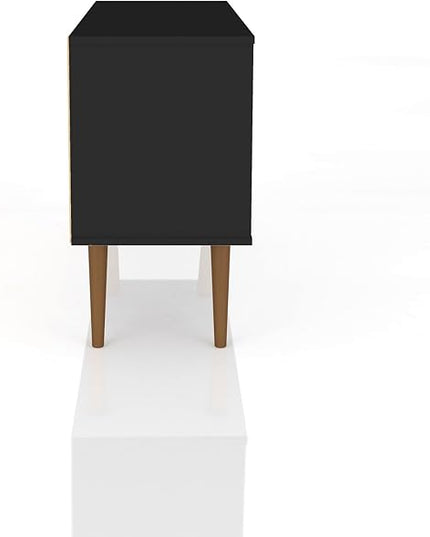 Manhattan Comfort Liberty Mid Century Modern TV Stand for Televisions up to 46 Inches, Bedroom and Living Room Entertainment Center with Storage, Shelves, and Cabinet, 43" Wide, Black - LeafyLoom