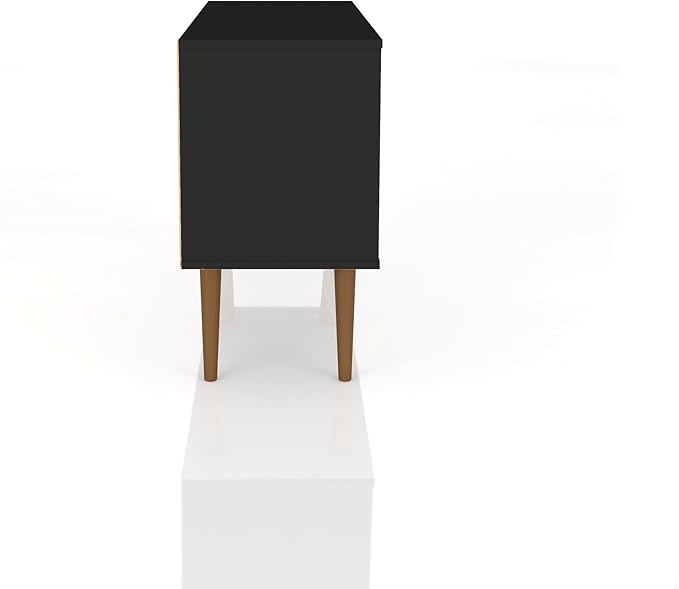 Manhattan Comfort Liberty Mid Century Modern TV Stand for Televisions up to 46 Inches, Bedroom and Living Room Entertainment Center with Storage, Shelves, and Cabinet, 43" Wide, Black - LeafyLoom