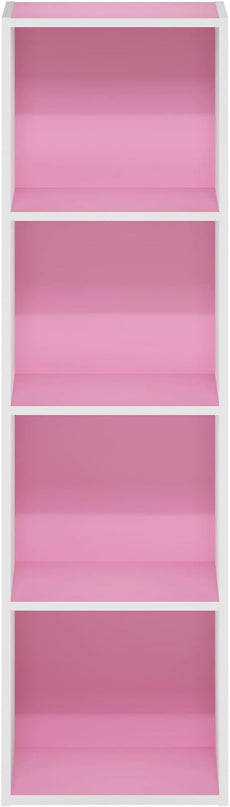 Furinno Luder Bookcase / Book / Storage, 4-Tier Cube, Pink/White - LeafyLoom